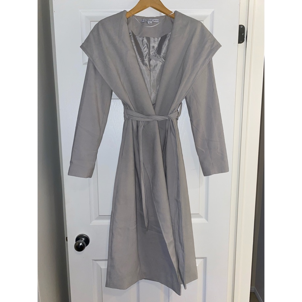 Long Hooded Wrap Coat - Gray